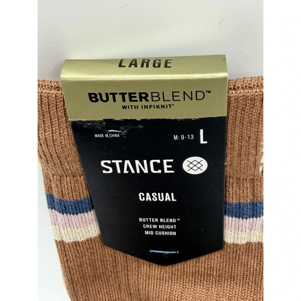 Stance Strata Crew Socks Brown Striped Butter Blend A556D25SRA Large NWT